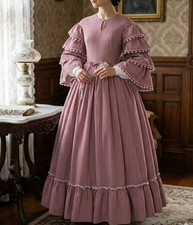 Victorian Dickens Plaid Dress Civil War 1850s 1860s Pioneer Women Theater 260