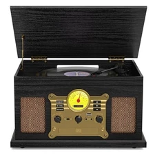 10 in 1 Vintage Bluetooth Record Player Turntable with Built-in Black Wood