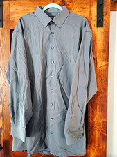 J. Ferrar Big & Tall Gray Solid Wrinkle Resistant Dress Shirt 19 36/37