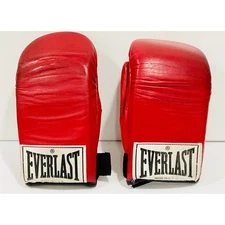 VTG EVERLAST red leather boxing gloves USA 4305 training sparring laceless 8 oz