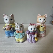 Avon Collectables-1991-Mr & Mrs. Kitty Cream Pitcher, Sugar, Salt/Pepper Set