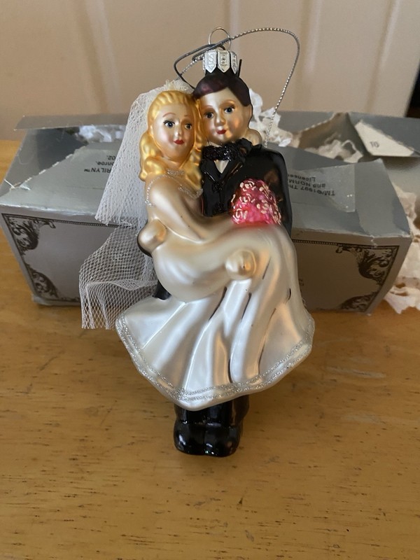 Vintage Kurt Adler Blown Glass Christmas Ornament Wedding Couple Bride & Groom