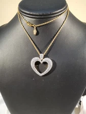 Joan Rivers Heart Crystal Rhinestones Encrusted Signed Goldtone Necklace Pendant