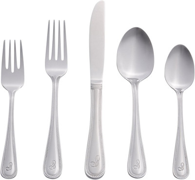Monogrammed Beaded Flatware Set - 46-Piece Stainless Steel Silverware Set