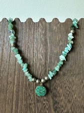 Boho Jewelry Stone Beaded Necklace Green Pendant handmade Necklace