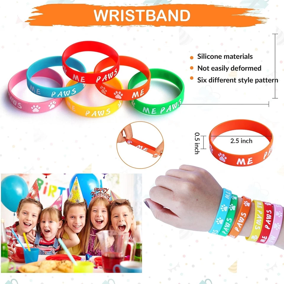 48 Pc Paw Theme Birthday Party Favors For Kids Mask Treat Bag Straw Wristband - Image 3 of 4