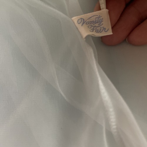 VANITY FAIR ACCAPPATOIO PEIGNOIR BLU CHIARO VINTAGE MANICA A SBUFFO DOPPIO NYLON CHIFFON GRANDE - Foto 8 di 11