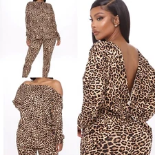 Fashion Nova Leopard Don't Get It Twisted Back Long Sleeve Top Blouse Sz Small
