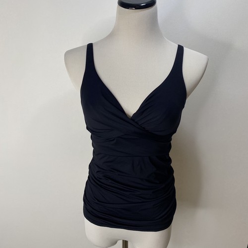 Anne Cole 34D 32DD Twist-Front Ruched Tankini Top Black Underwire No soft cups - Afbeelding 1 van 13