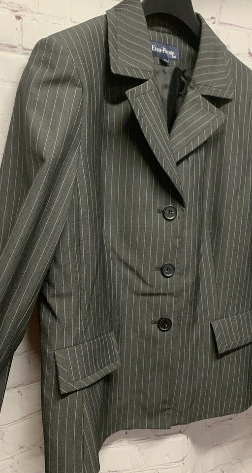 Evan-Picone Size 16 Blazer Jacket Suit Separate Gray Pinstripe Stretch - Image 4 of 4