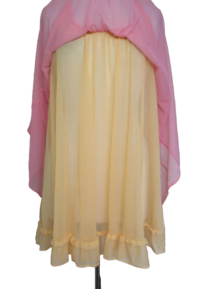 Betsey Johnson Nightie S Pink Orange Double Chiffon Babydoll Gown Tequila Sun - Image 4 of 4