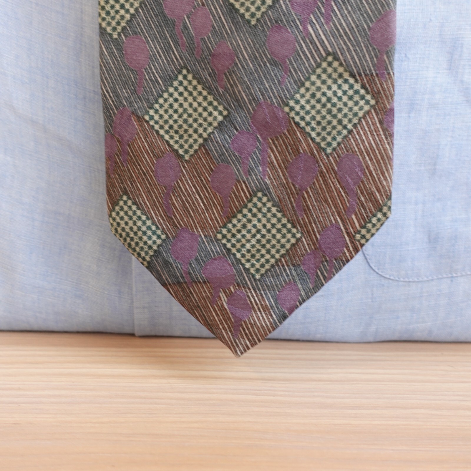 Men Patchwork Tie Blue Abstract Geometric Art Sil… - image 2