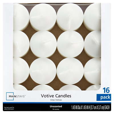 Mainstays Unscented Votive Candles, White, 16 Count