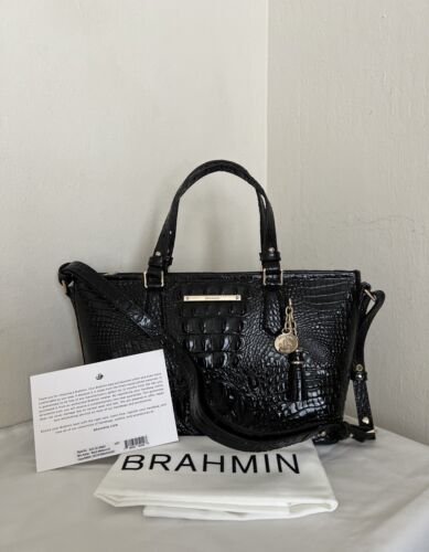 ❤️ NWT BRAHMIN MINI ASHER BLACK Embossed Leather Satchel Handbag