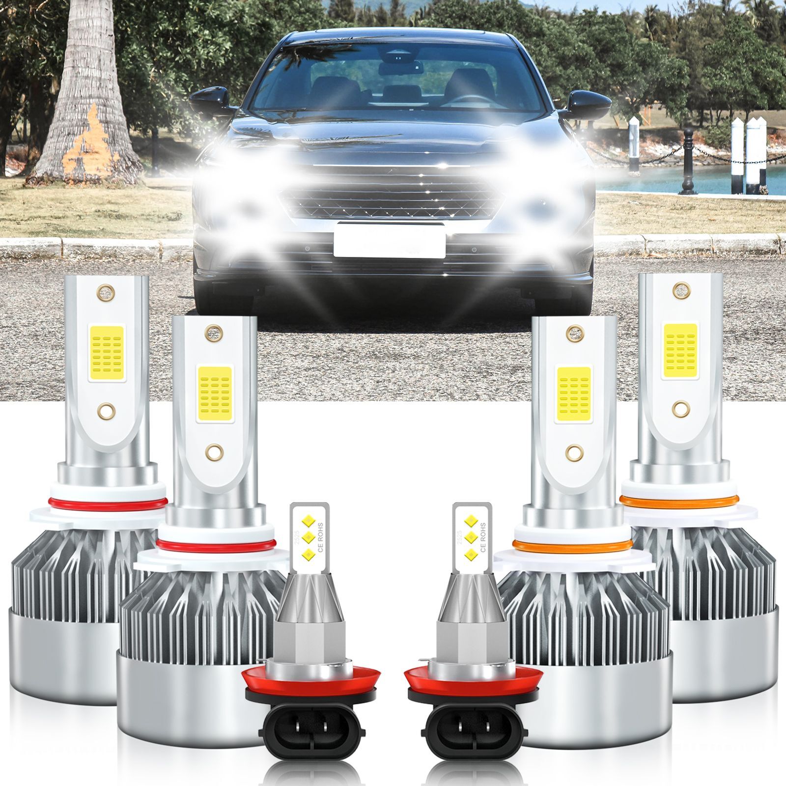 For Honda Accord 2006-2012 Combo LED Headlight High Low Beam +Fog Light Bulbs