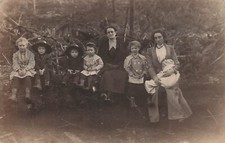 Antique Family Photo Banfiell Tired Mother Children Victorian RPPC Postcard G8