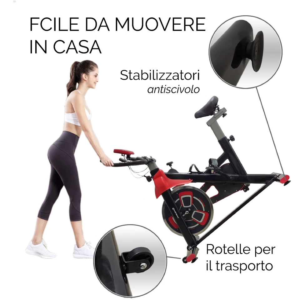 CYCLETTE CARDIO BIKE CYCLETTE DA ALLENAMENTO BICI FITNESS VOLANO 13KG BICICLETTA - Immagine 4 di 4