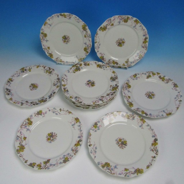 Haviland Limoges Yellow, Blue Flowers 10 Dinner Plates 9½ inches