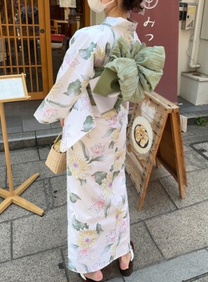 Grail Kimono Yukata Set Dress Sunflower Green pattern Kyoto