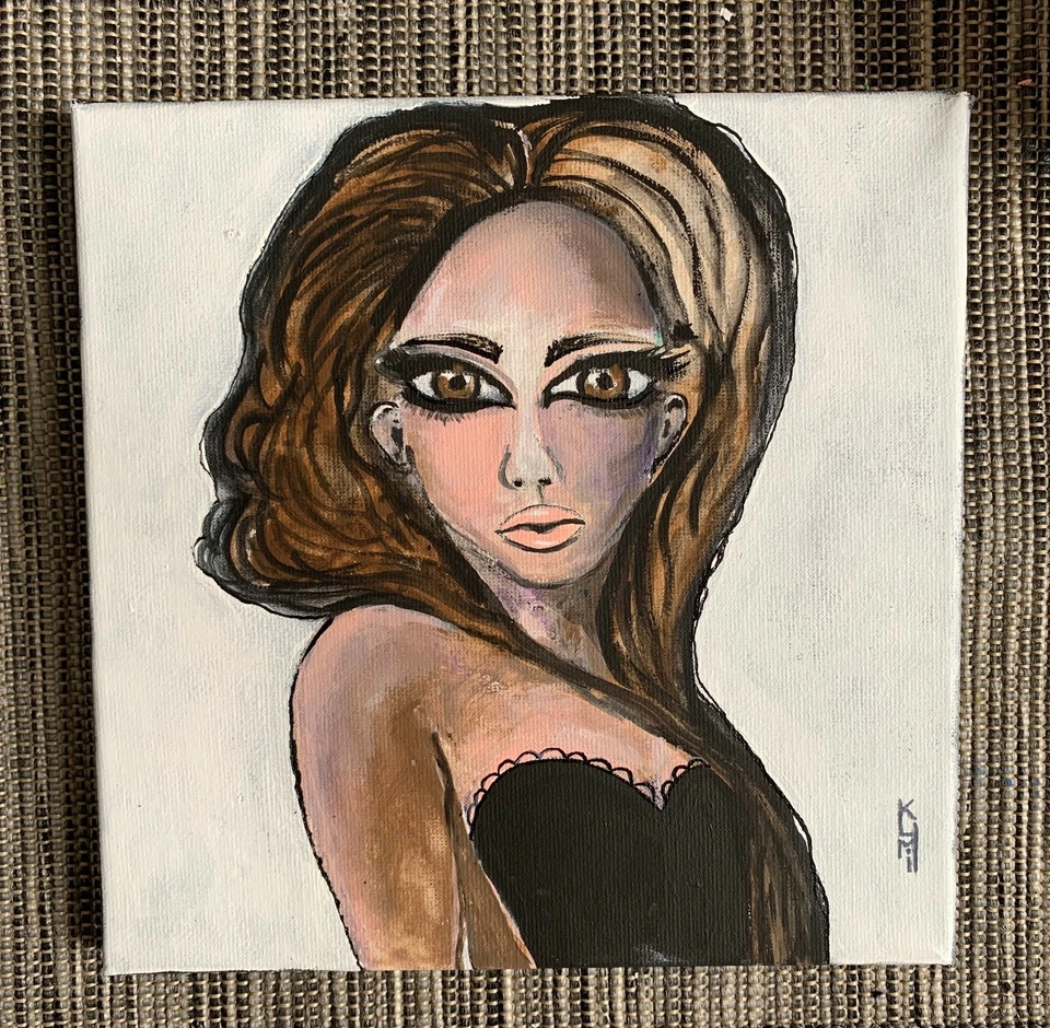 Big Eyes Margaret Keane Pintura Inspirada Mujer Retrato Pared Arte Decoración del Hogar Foto 4 de 4