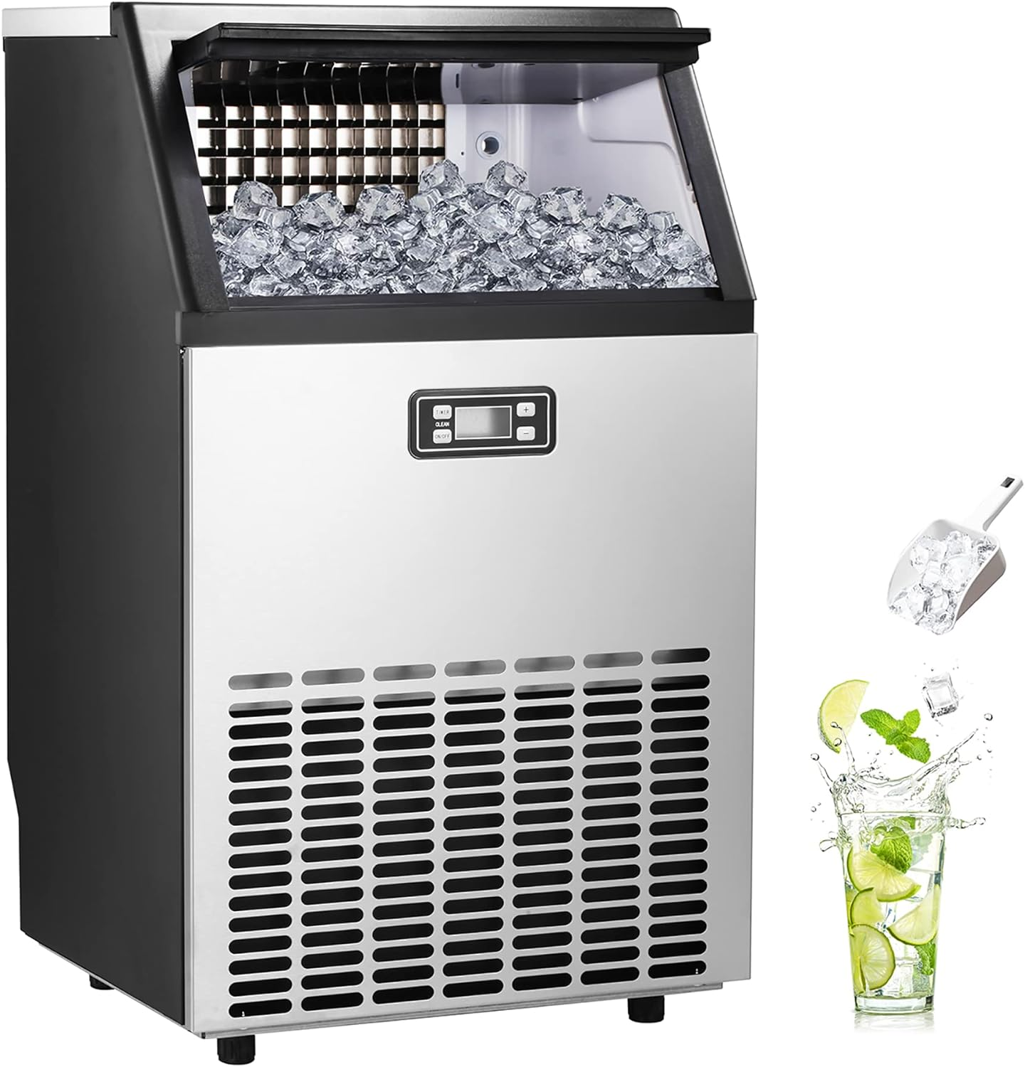 Commercial Stainless Steel Ice Maker 100Lbs/Day 4 Modes
