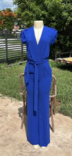 Diane von Furstenberg Purdy Blue Sleeveless Faux Wrap Jumpsuit Sz 0