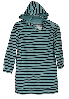 NWT Gap Kids Girls 3/4 Sleeve Hoodie Sz M Surf Spray Stripe Blue