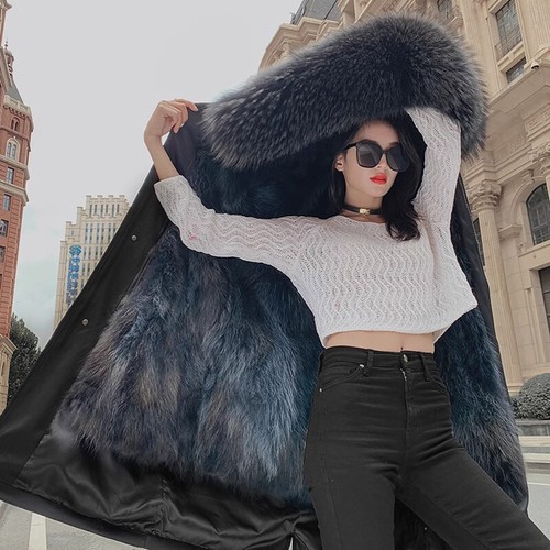 Winter Women's Genuine Raccoon Fur Collar/Liner Coats Long Parka Jackets Outdoor - Picture 10 of 40