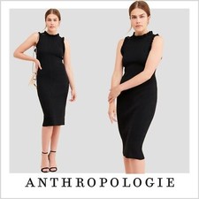 Current Air Women's Ruffled Trim Knit Midi Black Dress Size S
