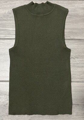 Jost Found Women s Medium Dark Green Mock Neck Rib-Knit Tank Top