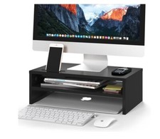 BONTEC Wood Monitor Desk Stand Riser with Smartphone Holder, Cable Management, 2