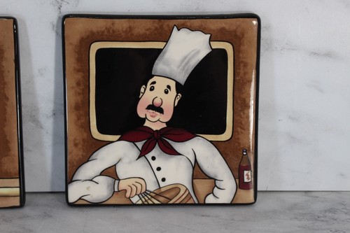 Home Interiors Vintage Chef Decor Hanging Tiles set of 2 - Picture 3 of 9