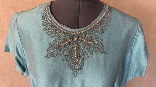 Set cappotto e abito vintage anni '60 A Lady Petite Swing azzurro perline - Foto 5 di 11