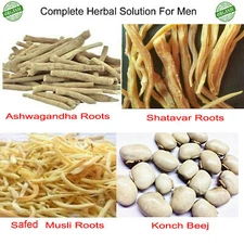 Safed Musli Shatavar Ashwagandha Konch Beej Roots Set Complete Solution For Men