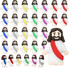 Draupnir 30 Pcs Little Jesus Figures, Mini Rubber Jesus Figures Bulk 6 Colors Ti