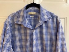 Michael Kors Non Iron Men's Blue Plaid Button Down Dress Shirt Size 17 32/33