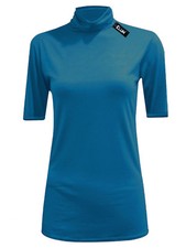 Womens  Turtle Polo Roll Neck Short Sleeve Plain Stretch T Shirt Top Jumper UK