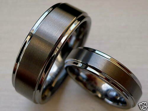 HIS&HER WEDDING BAND RING SET TUNGSTEN CARBIDE BRUSHED $ POLISH 8&5mm SIZE 5-14 - Picture 1 of 1