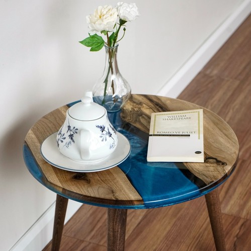 20" Resin Walnut Round Side Table | Epoxy End Table | Coffee Table - Picture 11 of 30