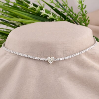 Heart Diamond Tennis Necklace Ct 14k White Gold Wedding Choker Gift 