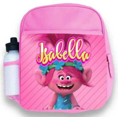 DAILY GIFTS Personalisierter Kinder Rucksack beliebiger Name Trolle Mädchen Kinder Schulanfang Tasche 9