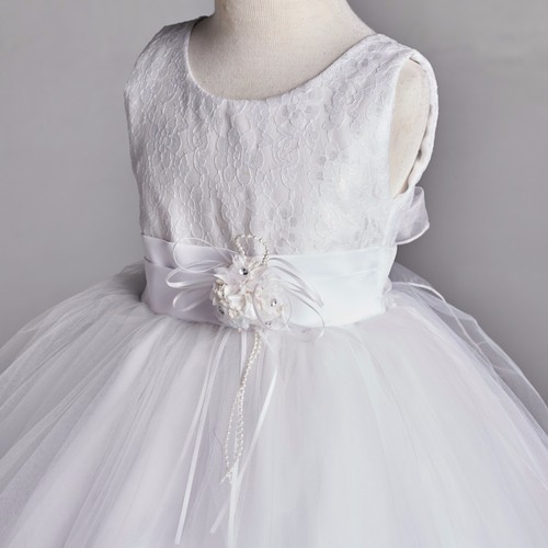 NEW White Lace Tulle Dress w/ Fishing Line Flower Girl Communion Baptism #015 - Picture 5 of 5