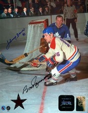Awesome Johnny Bower Bobby Rousseau Canadiens Maple Leafs Dual Signed Photo 