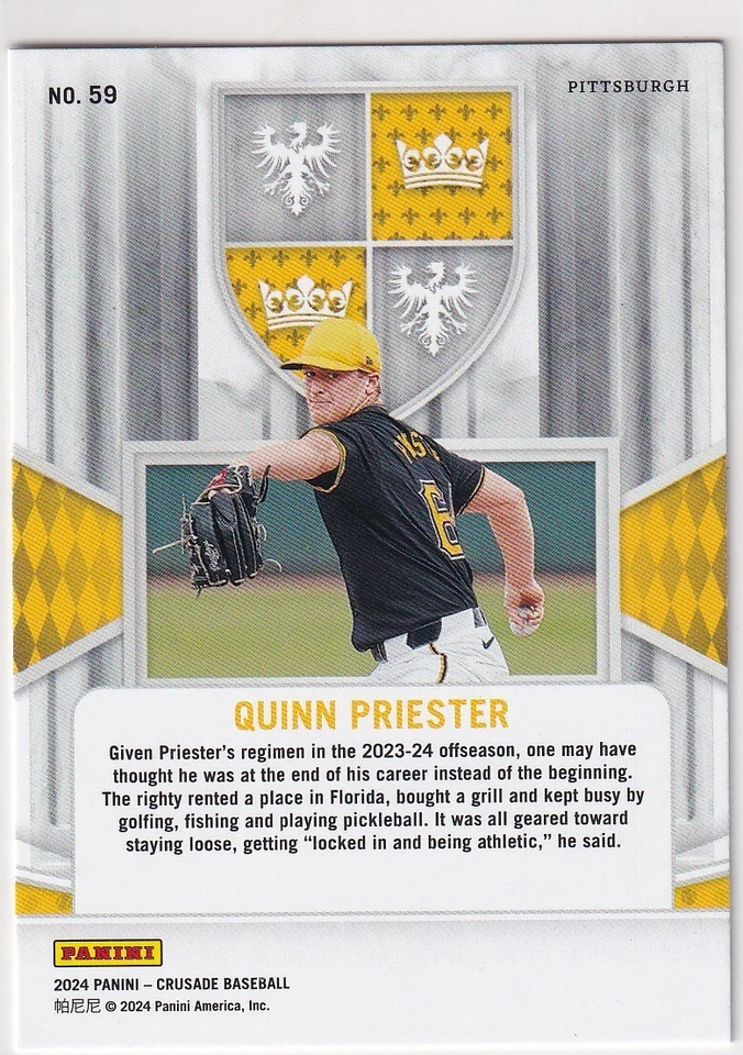 2024 CRUSADE RC QUINN PRIESTER PITTSBURGH PIRATES ROOKIE BASEBALL PANINI AA-1870 - Image 2 of 2