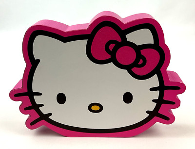 Hello Kitty Wood Plaque Pink White Glitter Bow 8'' x 6'' Desk Top / Wall Hanging