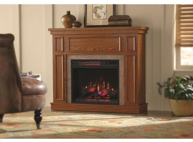 Hampton Bay Granville 43 In Electric Fireplace In Oak With Faux