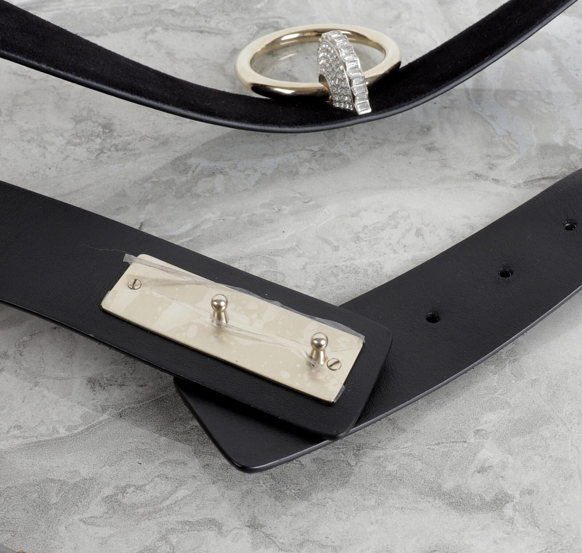 NWOT Chanel Crystal Pierced CC Gold Logo Black Suede Belt