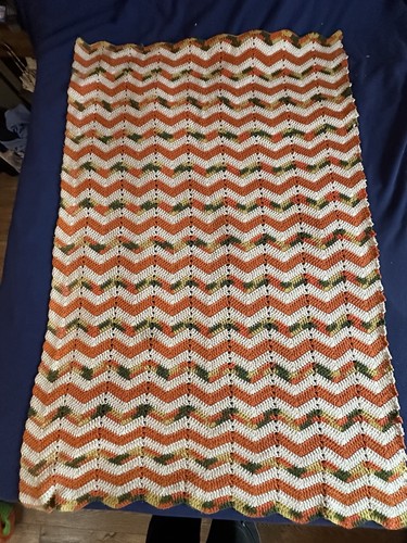 Hand Crocheted orange, brown, light green 58 X 39"  - Picture 2 of 2