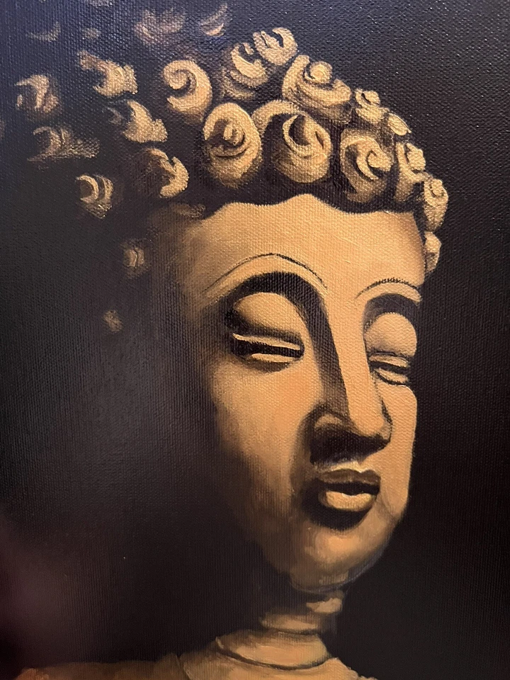 El espacio oscuro, acrílico original pintado a mano sobre lienzo estirado. Buda de Oro Foto 4 de 4