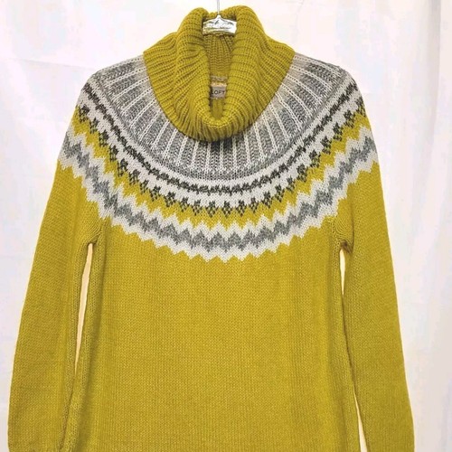 NWT Loft Wmn's Fair Isle Pullover Turtleneck Sweater Yellow Gray Metallic Sz L - Picture 2 of 5